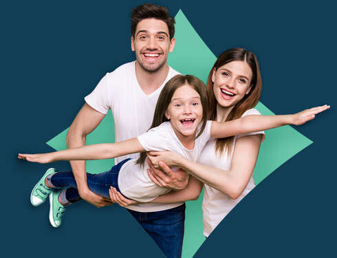 Happy family with strong white teeth
